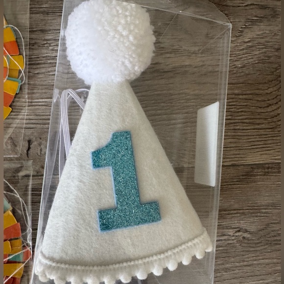 White and Blue Party Hat with Pom Pom - Picture 4 of 5